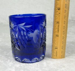 Nachtmann Traube Cut Crystal Whiskey Glass Cobalt Blue Oak Leaf Design