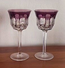 Set of 2 Waterford Crystal Wine Glass Water Goblets Cased Cut Simply Lilac Purpl