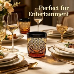Luxury Handmade Edo Kiriko Whisky Brandy Crystal Cut Glass Amber Black Tumbler