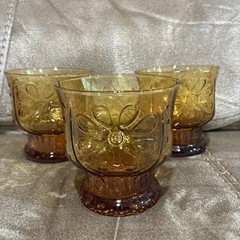 Vtg Libbey Amber Country Garden Daisy Old Fashion 3.5” Glasses set of 3