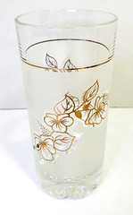 Cerve Italy Frosted Glass Gold Dogwood Flower Tumbler Glass 10 oz RARE