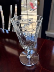 VINTAGE SET OF THREE CRYSTAL WHEEL CUT FOOTED ICED BEVERAGE GLASSES 6-1-4″