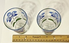 Vintage Anchor Hocking Glass MODERN FLOWER 1950 Tumblers Two Blue White 4.75″