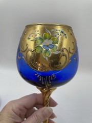 Italian Gold Gilt Set Wine Glass Salt Cellar & Spoon 2 Small Vases Hand Painted
