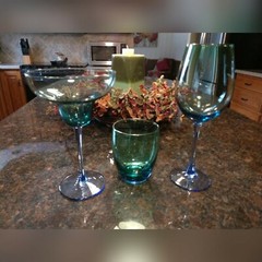Block Crystal Festive Green Blue Wine, Margarita and Rocks Glass Trio