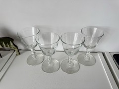 4 Vintage LIBBEY KNOB HILL ETCHED 3-BEAD STEM GLASSES 5-1/8”H LIQUOR COCKTAILS