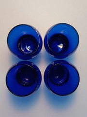 Lot of 4 VTG MCM Cobalt Blue Flat Tumblers Mushroom Shaped Glasses 🔥