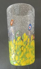 Murano Style Glass Drinking Tumbler Multi Color Handmade Millefiori 5.75” MINT