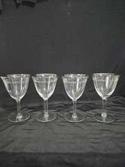 CRYSTAL LAUREL LEAF ETCHED SILVER RIM WINE GLASSES SET OF 8