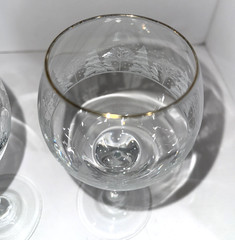 2 Vintage wine glasses, Lynn’s China Winter Snow Trees Gold Rim 7 3/4” Tall