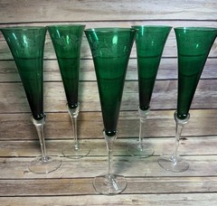 Set of 5 Lenox Holiday Gems Emerald Champagne Toasting Flutes Etched Holly