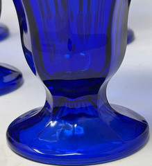 ANTIQUE 5 Cobalt Blue Goblets Panel Footed Glasses Water Ice Cream Ice Tea Malt