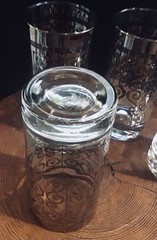 4 Vintage MCM Mid Century Scrolled Silver Rim Overlay Highball Glass