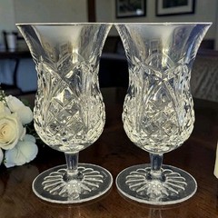Vtg Waterford Crystal WATERVILLE Rose Iced Beverage Glasses 6.5″T Pristine (2)