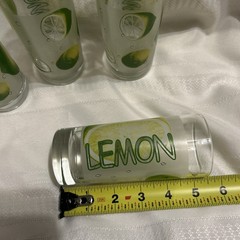 Set OfFour Decorated Lemon Glasses 5 1/2 Inches, Green/yellow Frosted