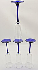 Vintage 4 Luminarc France Cobalt Blue Stem Champagne Flute Wine Glasses 8.5»