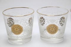 5 Libbey Regency Gold Medallion & White Embossed Crown MCM Old Fashioned Glasses