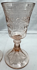Set of 2 Indiana Glass Pink Tiara Last Supper Cross Chalice Wine Goblet