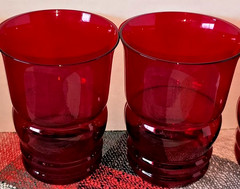 4 VTG ANCHOR HOCKING RUBY RED OLD FASHIONED TUMBLERS 4″ – 8oz