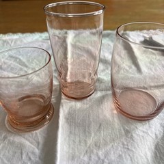Three Pink Depression Glass Small Glasses All In Chip Free Condition See Photos