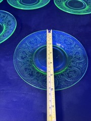 Lot Of 5 Uranium Indiana Glass Horseshoe Cup & Saucer Sets Green Depression GLOW