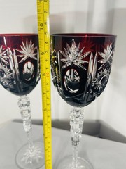 Deep Ruby RED Wine Stems Pair Crystal Karl Klokotschnik Zwiesel Germany 9.75in