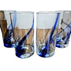 Libby Blown Glass Highball Iced Tea Tumblers Cobalt Blue Swirl Dimple Sign Crisa