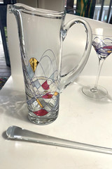 Luminescence Handcrafted Romanian Glass Crystal Pitcher, 2 Glasses, and Stirrer