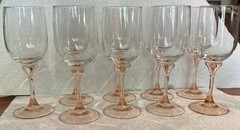 Luminarc France Wine Glass Rose Pink Blush Stem Clear Bowl 7 1/8″ Set Of 9