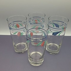 Lenox Poppies On Blue Hand Painted Highball Drinking Glasses 6 1/4 » Set of 4