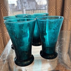 Royal Leerdam Williamsburg CW5T Blenko Emerald Ice Tea Glasses (6) Rare NOTE