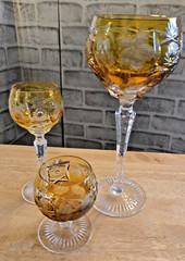 Vintage Nachtmann Traube Honey Crystal Glasses – Set of 3 – Hand Blown Cut Glass