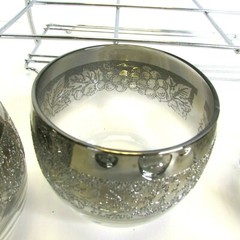 6 Vintage Silver Fade ROLY POLY Glasses Rocks Lowball Caddy Barware Thorpe?