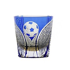 Handmade Cut Glass Soccer Whiskey Cup 11oz Blue Crystal Old Fashioned Barware