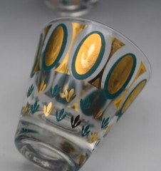 FRED PRESS MID CENTURY 22K GOLD TURQUOISE COCKTAIL CADDY SET ORIG HOLDER 8 PCS