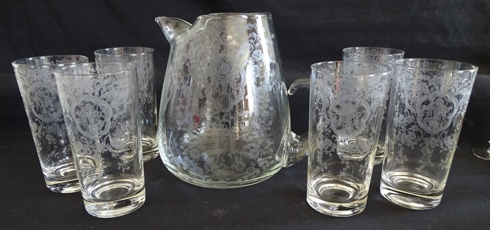 Glastonbury Lotus USA Bridal Bouquet Pitcher & 6 Tumblers
