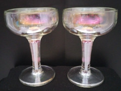 2 Wine Glasses Champagne Amber Iridescent Bowl Stem Cordial Glasses 5.5″