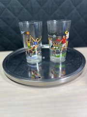 (2) Pair Vintage VMC Reims France Basketball And Soccer 4 1/2″ Drinking Glass