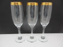 3 Vintage 24k Gold Scroll Wine Glasses