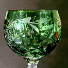 BEYER CRYSTAL TALL WINE HOCK, Green, Cut Lead Crystal, 7 5/8″, 8 Oz, GERMANY