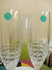 Tiffany & Co Crystal PLAID 9 1/8″ Champagne Flutes (Set Of 2) New With Tags