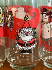 VTG Set of 4 Libbey Christmas Happy Holidays Glasses Tumblers Santa Tree Angel