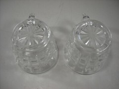 Vintage Clear Glass Punch Bowl Footed Glasses Handle Cube Block Pattern Set of 7