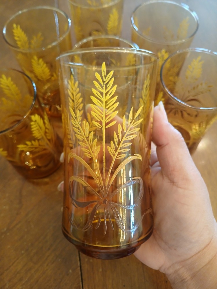 Libby Amber «Wheat and Ribbon» Tumbler. Set Of 7.
