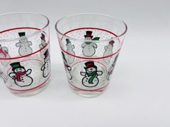 Set of 3 Christmas Red Snowman 12oz 4-1/8″ Glass Tumblers Old Fashioned Barware
