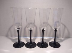 4 LUMINARC CRISTAL d’ARQUES DURAND BLACK STEM OCTIME Champagne Flute wine glass