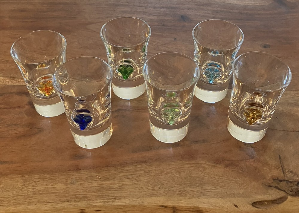Set of 6 SALVIATI Crystal Vodka Shot Glasses with Colorful Faces ~ Unique!