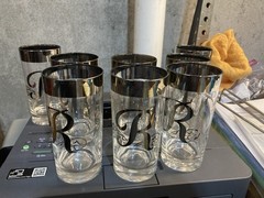 8 Vintage Dorothy Thorpe Silver Rim Monogram R Highball Glasses MCM Mid Century