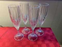 Park Lane by Mikasa Set of 4 Crystal Champagne Flute Glasses Ribbed Stem Clear
