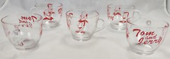 5 Vintage Tom &Jerry Replacement Clear Glass Punch Cups Red Laughing Men Cartoon